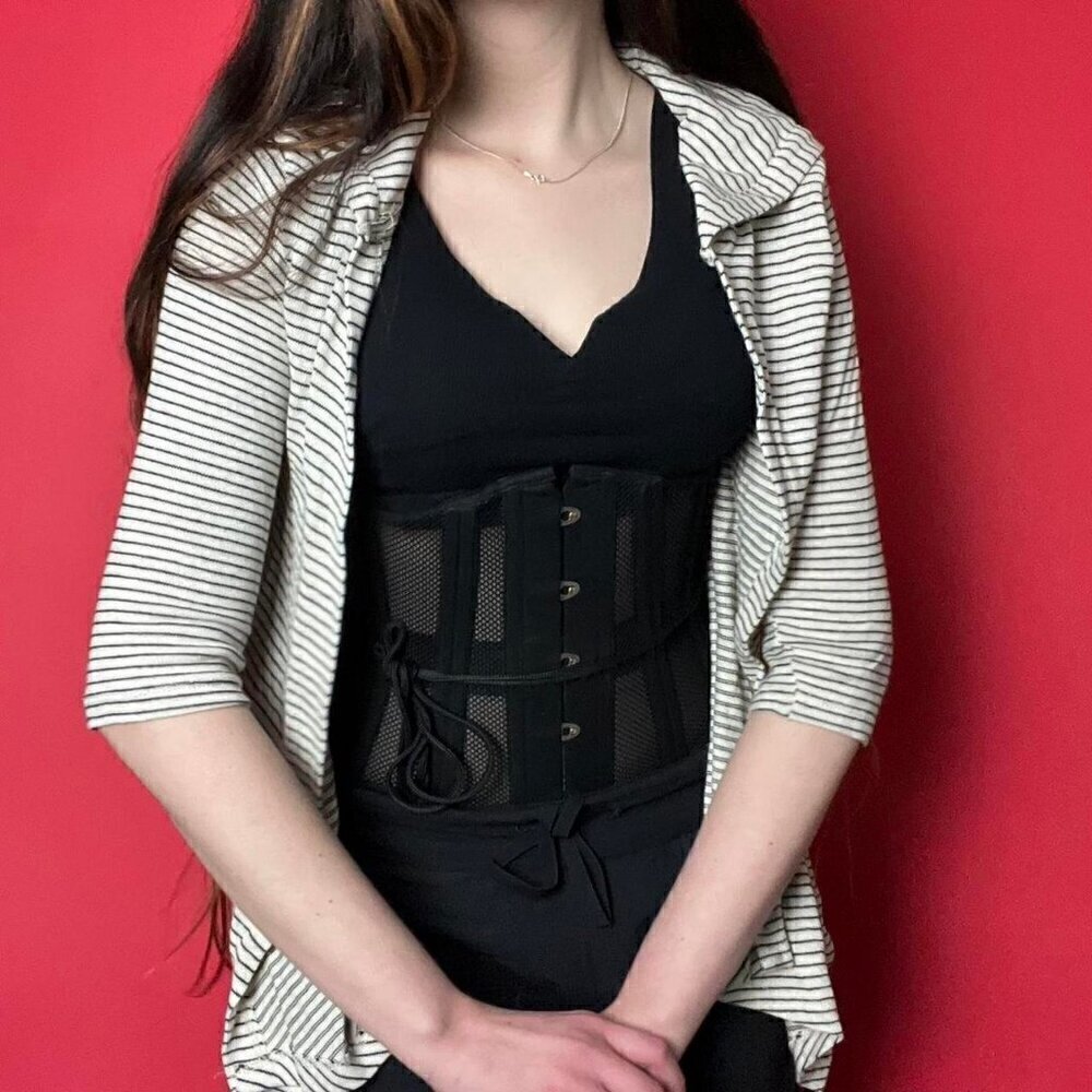 Horizontal striped hooded cardigan​​​​​​​​​​​​​​​